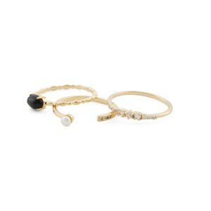 SHIVAM Black Onyx/Gold Made In India 14kt Gold Plated Black Onyx Set Of 3 Rings